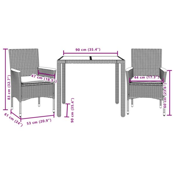 3-Delige Tuinset Met Kussens Poly Rattan En Acaciahout - Afbeelding 7