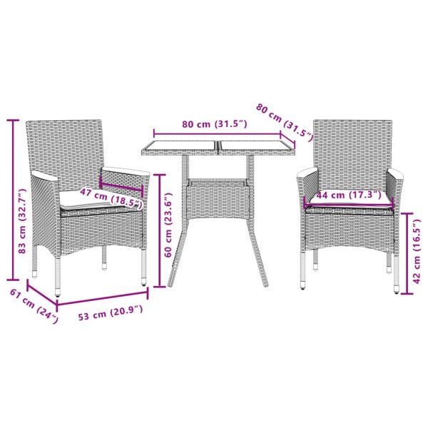 3-Delige Tuinset Met Kussens Poly Rattan En Acaciahout - Afbeelding 7