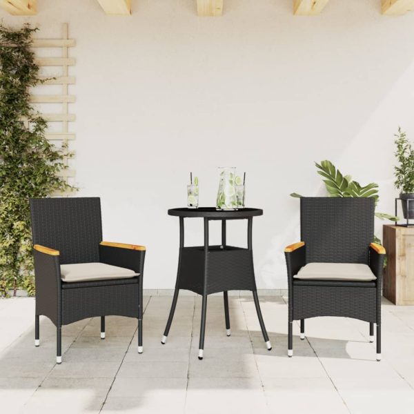 3-Delige Tuinset Met Kussens Poly Rattan En Glas