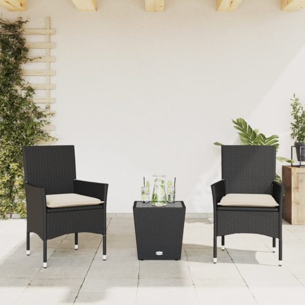 3-Delige Bistroset Met Kussens Poly Rattan En Glas