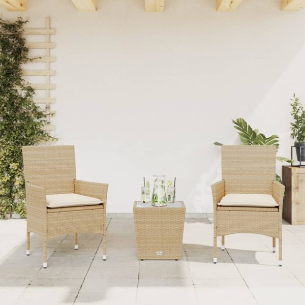 3-Delige Bistroset Met Kussens Poly Rattan En Glas - Afbeelding 16