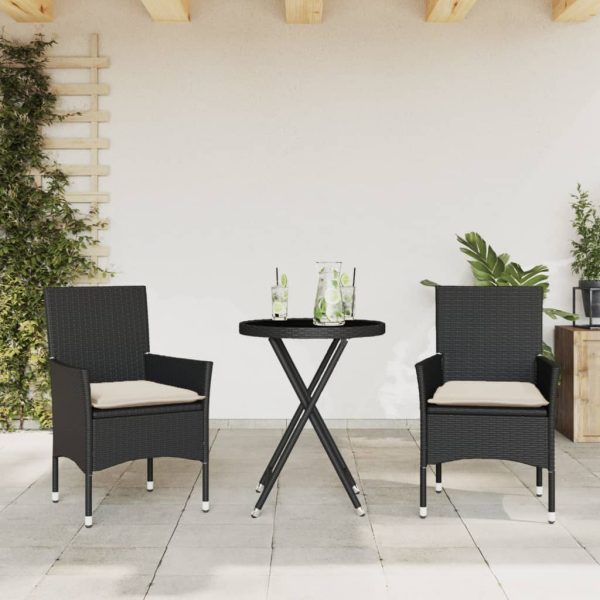 3-Delige Bistroset Met Kussens Poly Rattan En Glas