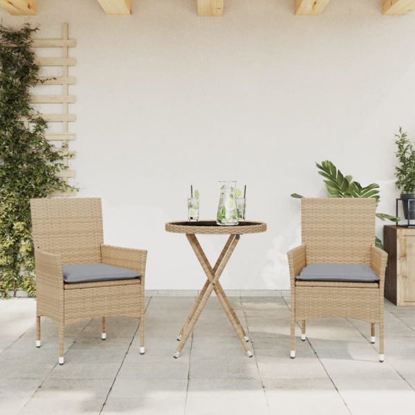 3-Delige Bistroset Met Kussens Poly Rattan En Glas - Afbeelding 12