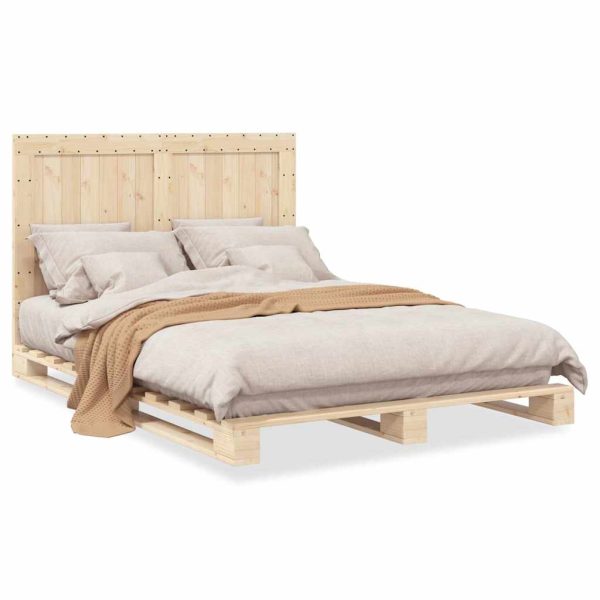 Bedframe Met Hoofdbord Massief Grenenhout Wit 140X200 Cm - Afbeelding 2