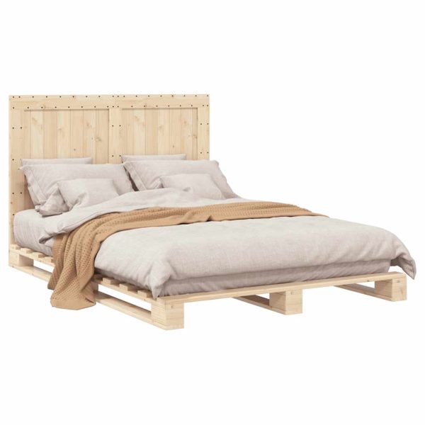 Bedframe Met Hoofdbord Massief Grenenhout Wit 140X200 Cm - Afbeelding 4