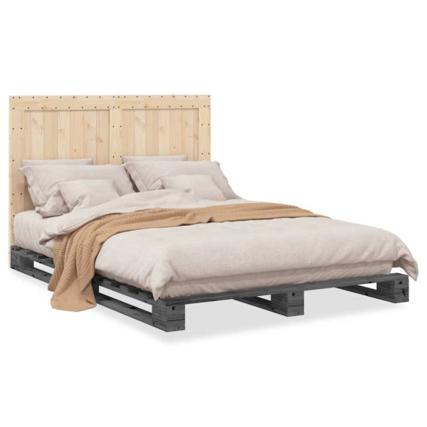 Bedframe Met Hoofdbord Massief Grenenhout Grijs 140X200 Cm Groen - Afbeelding 2