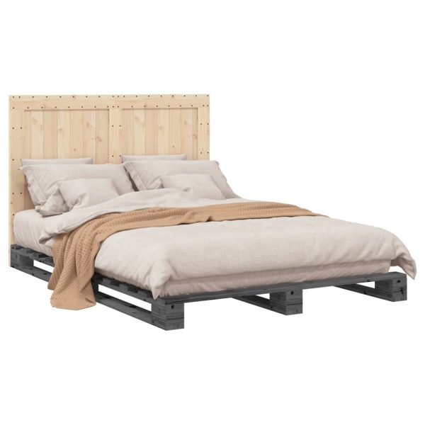 Bedframe Met Hoofdbord Massief Grenenhout Grijs 140X200 Cm Groen - Afbeelding 4