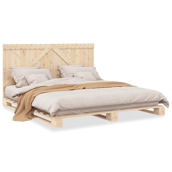 Bedframe Met Hoofdbord Massief Grenenhout 180X200 Cm Wit - Afbeelding 2