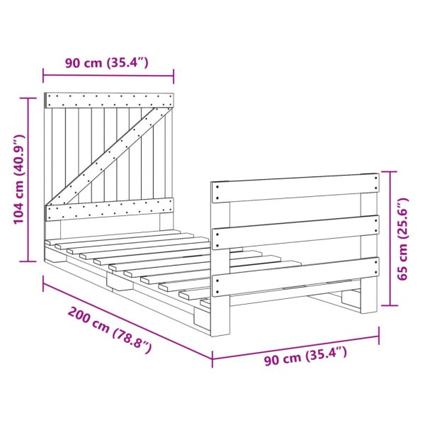 Bedframe Met Hoofdbord Massief Grenenhout 90X200 Cm Wit - Afbeelding 11