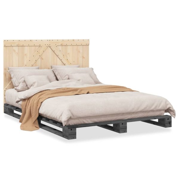 Bedframe Met Hoofdbord Massief Grenenhout Grijs 140X200 Cm - Afbeelding 2