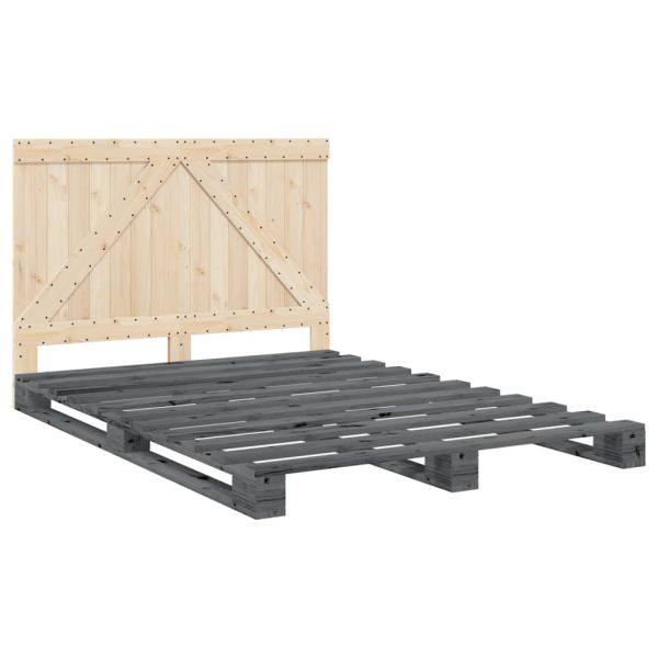 Bedframe Met Hoofdbord Massief Grenenhout Grijs 140X200 Cm - Afbeelding 3