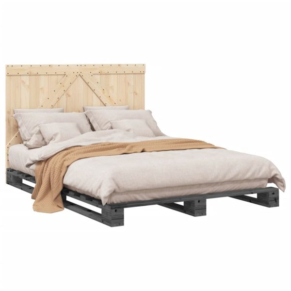 Bedframe Met Hoofdbord Massief Grenenhout Grijs 140X200 Cm - Afbeelding 4