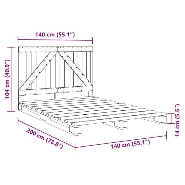 Bedframe Met Hoofdbord Massief Grenenhout Grijs 140X200 Cm - Afbeelding 11