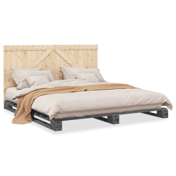 Bedframe Met Hoofdbord Massief Grenenhout Grijs 200X200 Cm Groen - Afbeelding 2