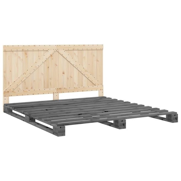 Bedframe Met Hoofdbord Massief Grenenhout Grijs 200X200 Cm Groen - Afbeelding 3