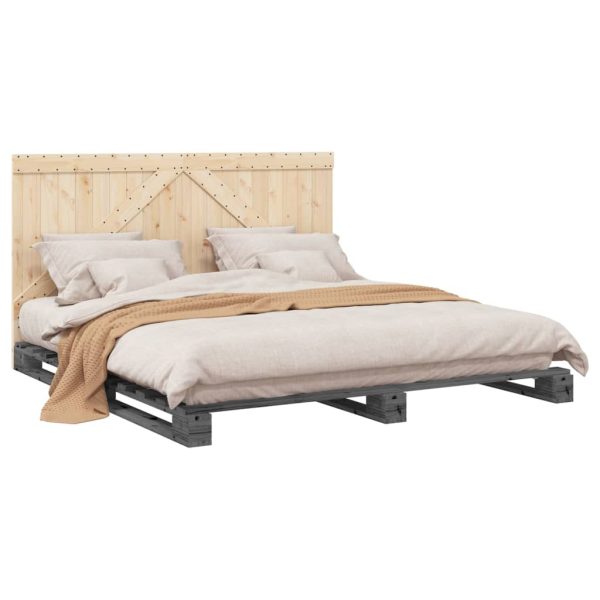 Bedframe Met Hoofdbord Massief Grenenhout Grijs 200X200 Cm Groen - Afbeelding 4