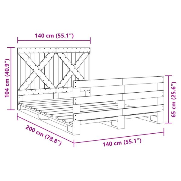 Bedframe Met Hoofdbord Massief Grenenhout Wit 140X200 Cm - Afbeelding 11