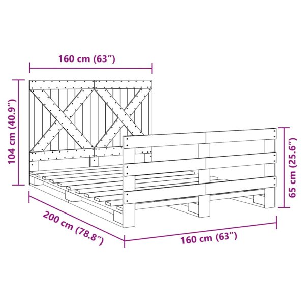 Bedframe Met Hoofdbord Massief Grenenhout 160X200 Cm Wit - Afbeelding 11