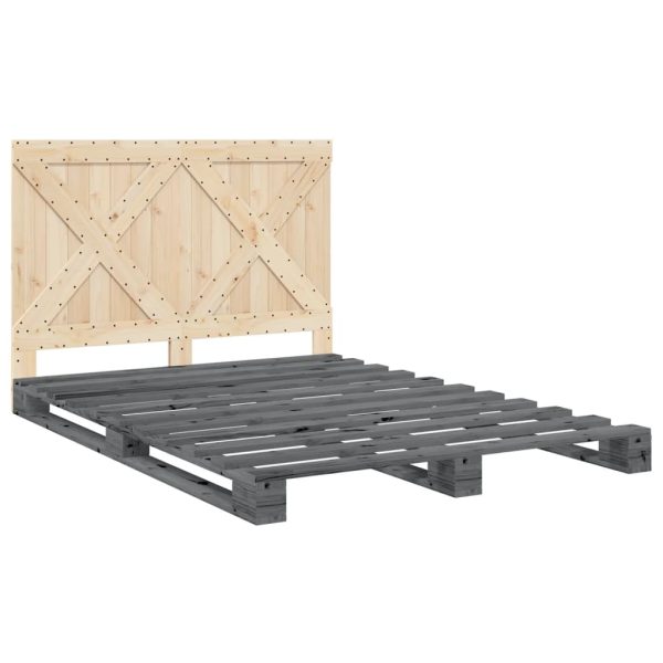 Bedframe Met Hoofdbord Massief Grenenhout Grijs 140X200 Cm Wit - Afbeelding 3