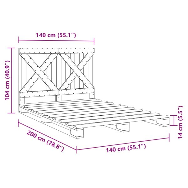 Bedframe Met Hoofdbord Massief Grenenhout Grijs 140X200 Cm Wit - Afbeelding 11