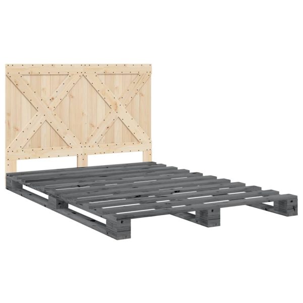 Bedframe Met Hoofdbord Massief Grenenhout Grijs 160X200 Cm - Afbeelding 3