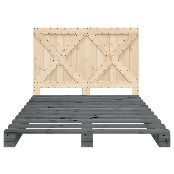 Bedframe Met Hoofdbord Massief Grenenhout Grijs 160X200 Cm - Afbeelding 5