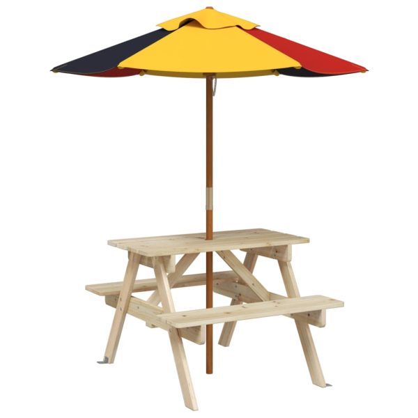 Picknicktafel Voor 4 Kinderen Met Parasol Massief Vurenhout - Afbeelding 2