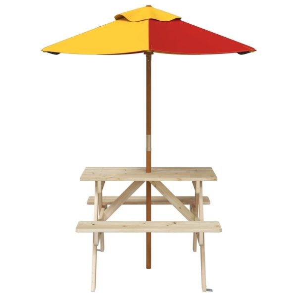 Picknicktafel Voor 4 Kinderen Met Parasol Massief Vurenhout - Afbeelding 3