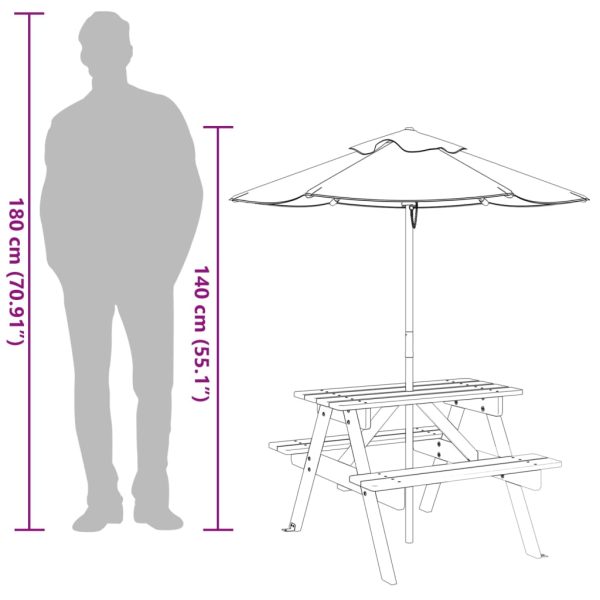 Picknicktafel Voor 4 Kinderen Met Parasol Massief Vurenhout - Afbeelding 12