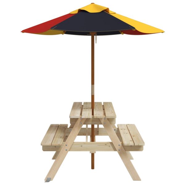 Picknicktafel Voor 4 Kinderen Met Parasol Massief Vurenhout - Afbeelding 4