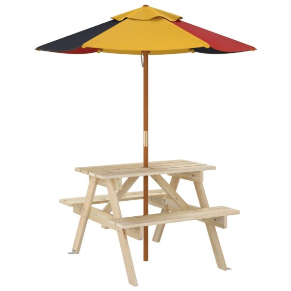 Picknicktafel Voor 4 Kinderen Met Parasol Massief Vurenhout - Afbeelding 5