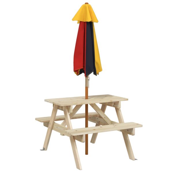 Picknicktafel Voor 4 Kinderen Met Parasol Massief Vurenhout - Afbeelding 6