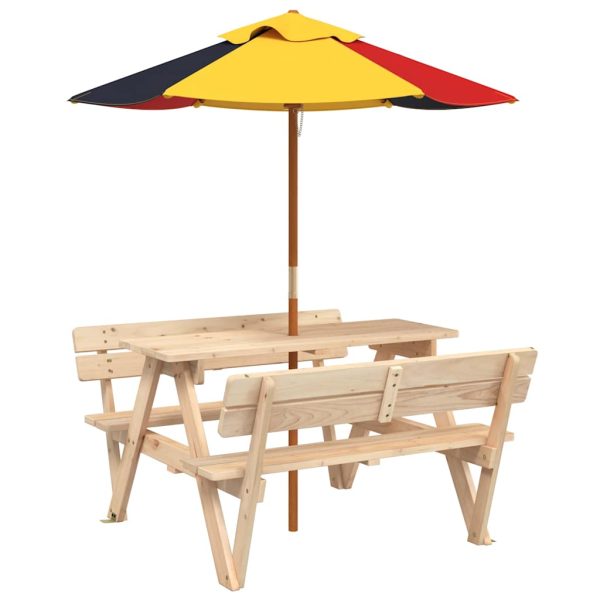 Picknicktafel Voor 4 Kinderen Met Parasol Massief Vurenhout - Afbeelding 2