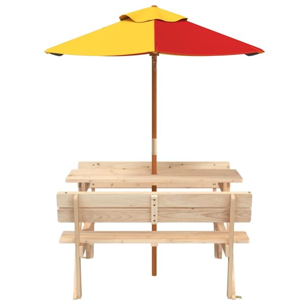 Picknicktafel Voor 4 Kinderen Met Parasol Massief Vurenhout - Afbeelding 3