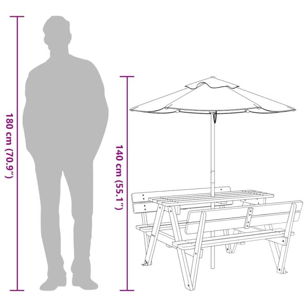 Picknicktafel Voor 4 Kinderen Met Parasol Massief Vurenhout - Afbeelding 12