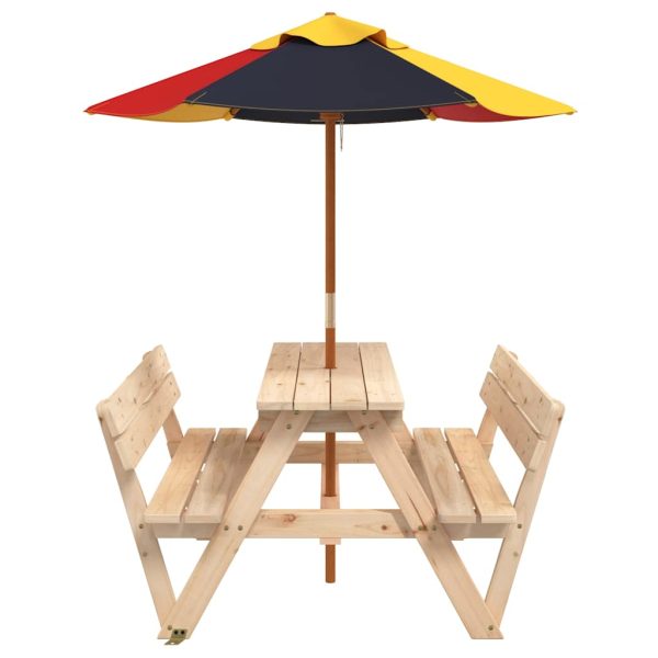 Picknicktafel Voor 4 Kinderen Met Parasol Massief Vurenhout - Afbeelding 4