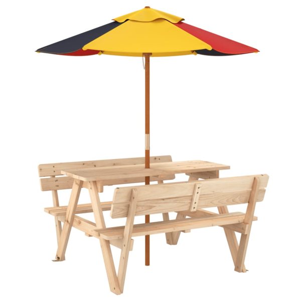 Picknicktafel Voor 4 Kinderen Met Parasol Massief Vurenhout - Afbeelding 5