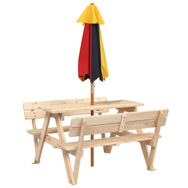 Picknicktafel Voor 4 Kinderen Met Parasol Massief Vurenhout - Afbeelding 6