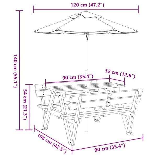 Picknicktafel Voor 4 Kinderen Met Parasol Massief Vurenhout - Afbeelding 11