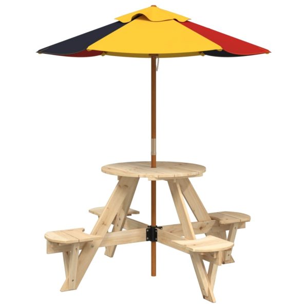 Picknicktafel Voor 4 Kinderen Met Parasol Rond Vurenhout - Afbeelding 2