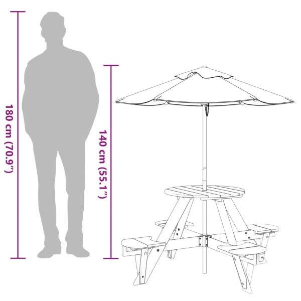 Picknicktafel Voor 4 Kinderen Met Parasol Rond Vurenhout - Afbeelding 12