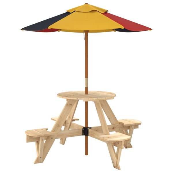 Picknicktafel Voor 4 Kinderen Met Parasol Rond Vurenhout - Afbeelding 5