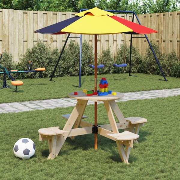 Picknicktafel Voor 4 Kinderen Met Parasol Rond Vurenhout