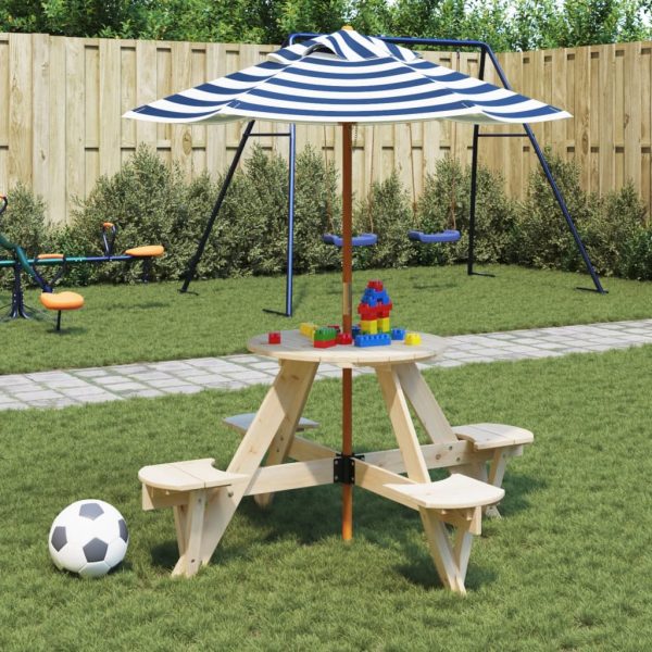 Picknicktafel Voor 4 Kinderen Met Parasol Rond Vurenhout - Afbeelding 14