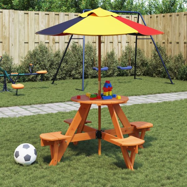 Picknicktafel Voor 4 Kinderen Met Parasol Rond Vurenhout - Afbeelding 15