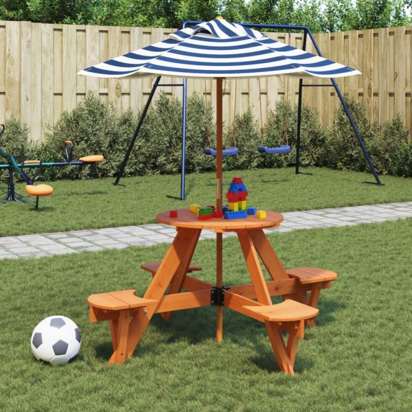 Picknicktafel Voor 4 Kinderen Met Parasol Rond Vurenhout - Afbeelding 13