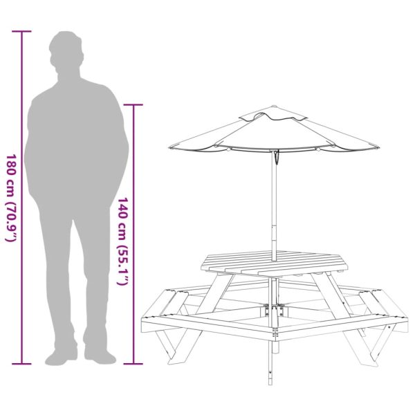 Picknicktafel Voor 4 Kinderen Met Parasol Zeshoekig Vurenhout - Afbeelding 12