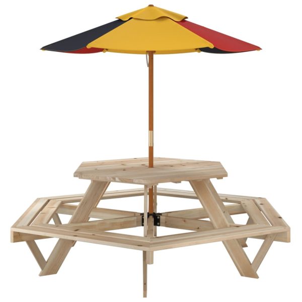 Picknicktafel Voor 4 Kinderen Met Parasol Zeshoekig Vurenhout - Afbeelding 5