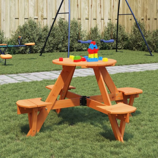 Picknicktafel Voor 4 Kinderen Met Parasol Rond Vurenhout - Afbeelding 17