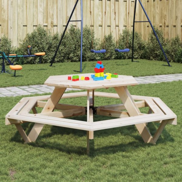 Picknicktafel Voor 4 Kinderen Met Parasol Zeshoekig Vurenhout - Afbeelding 16